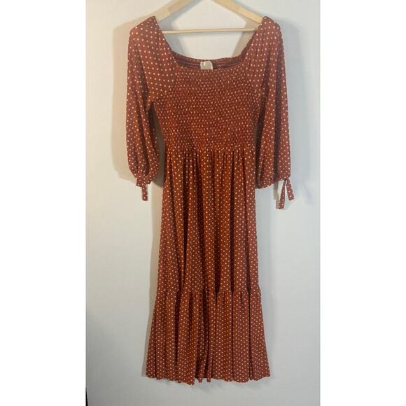 Siren Lily Orange Rust Smocked Coquette Tiered Maxi Vintage 90's Dress Boho Sz L - Picture 1 of 9